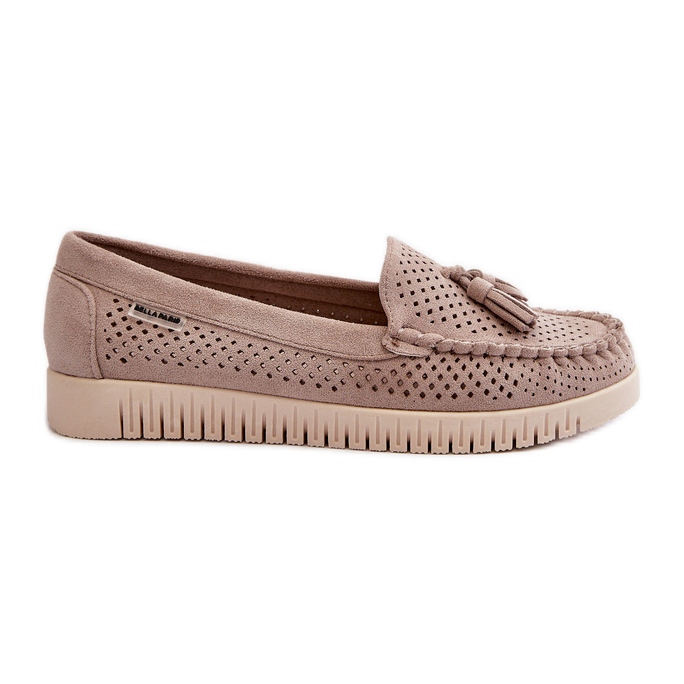 Mocassins ajourés pour femmes en suède écologique, Tinami beige Mocassins ajourés pour femmes en suède écologique, Tinami beige