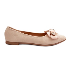 Ballerines en suède écologique pour femmes avec nœud et broche, Satris beige clair
