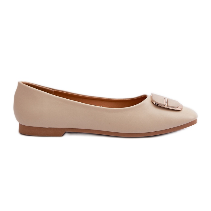 Ballerines pour femmes en cuir écologique avec décoration, beige Edoslli Ballerines pour femmes en cuir écologique avec décoration, beige Edoslli
