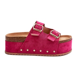 Tongs pour femmes sur une plateforme massive avec boucles Fuchsia Cremila rose