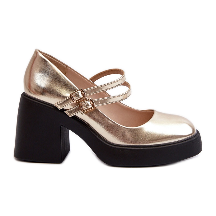 Escarpins en cuir écologique à talons épais, doré Halmina d'or Escarpins en cuir écologique à talons épais, doré Halmina d'or