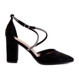 Escarpins à talons hauts en daim écologique avec zircones cubiques, noir Lagra