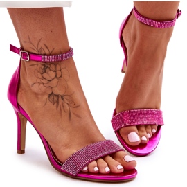 Sandales à talons hauts pour femmes avec strass, fuchsia rose Sandales à talons hauts pour femmes avec strass, fuchsia rose
