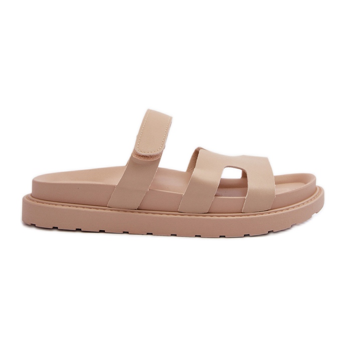 Tongs Femme En Cuir Eco Avec Velcro, Beige Clair Silaka