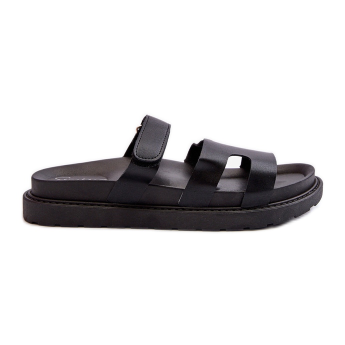 Tongs en cuir écologique avec velcro pour femmes, noir Silaka le noir