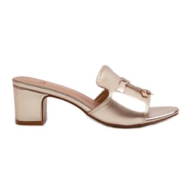 Tongs pour femmes en cuir écologique avec talons hauts, doré Jemenna