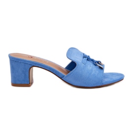 Tongs pour femmes en suède écologique avec talons hauts, bleu Yemenna