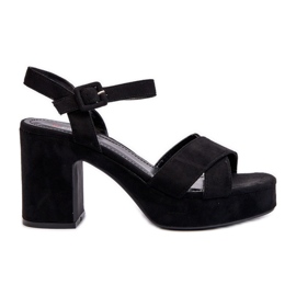 Sandales pour femmes en suède écologique avec talon haut et plateforme, noir Sakane