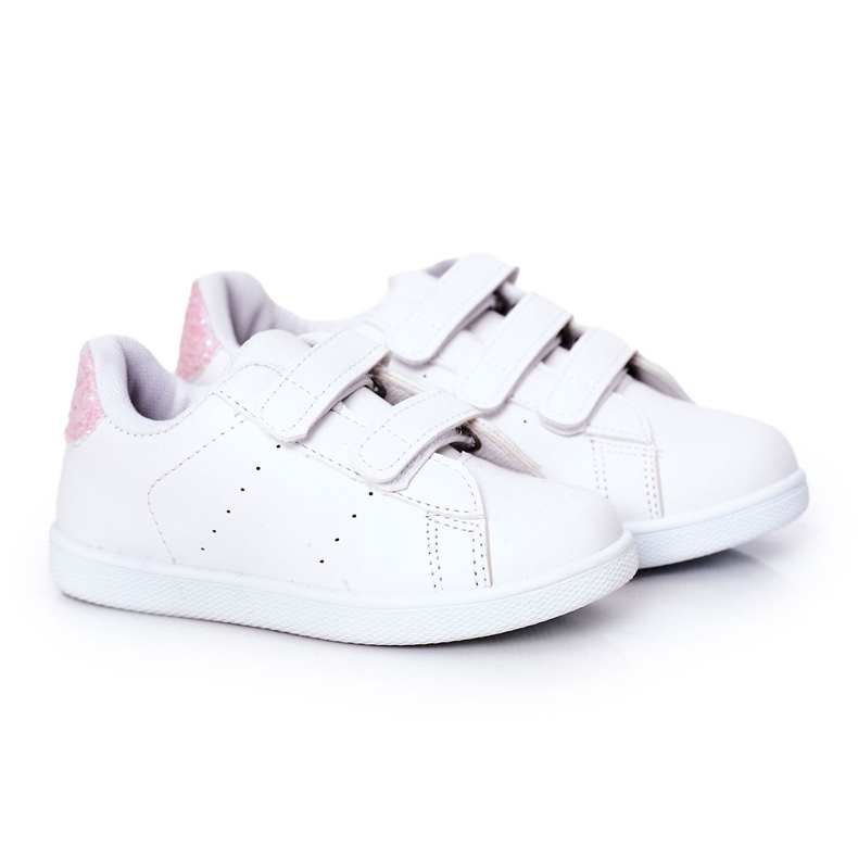 Baskets pour enfants avec velcro blanc et rose blanche
