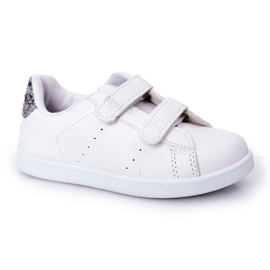 Baskets Velcro enfant, blanches et argentées