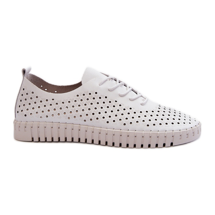 Baskets femme en cuir à motif ajouré, blanc Ilvima blanche