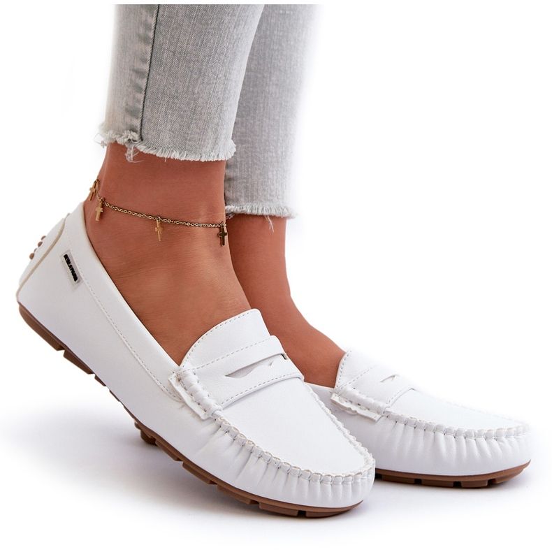 Mocassins en cuir écologique pour femmes, blanc Rerteria blanche Mocassins en cuir écologique pour femmes, blanc Rerteria blanche