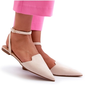 Ballerines à Lacets En Daim Eco à Bouts Pointus Beige Clair Ellesara