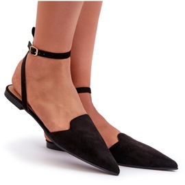 Ballerines à lacets en daim écologique avec bouts pointus, noir Ellesara le noir