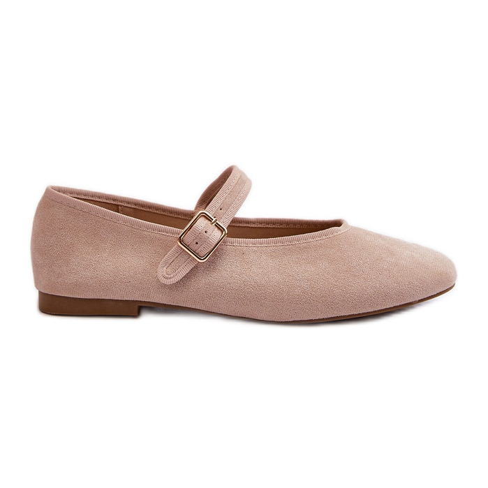 Ballerines Anlofi beiges en suède écologique fermées par une boucle