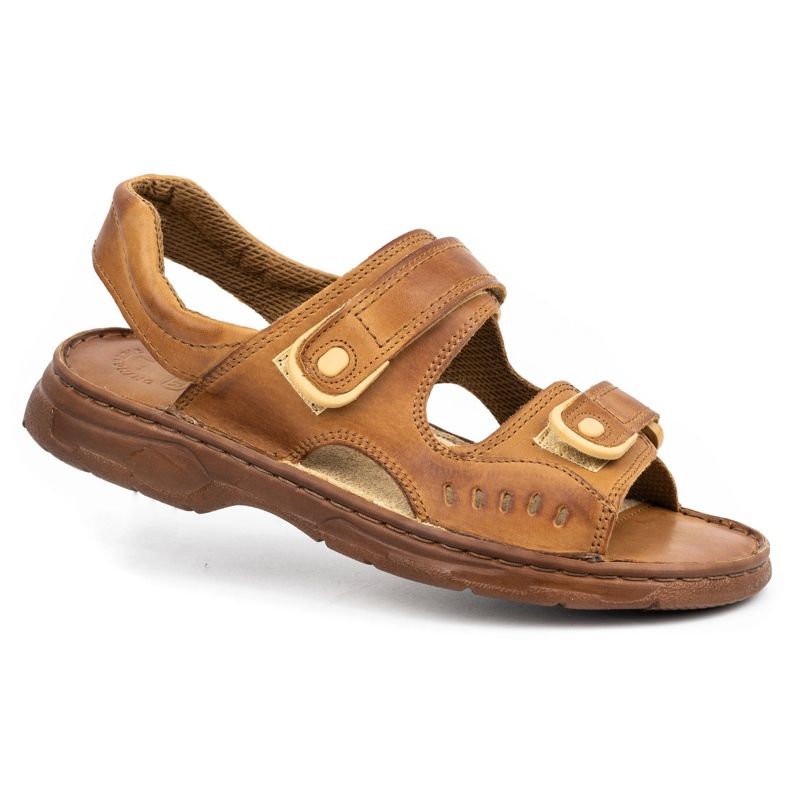 ŁUKPOL Sandales en cuir pour hommes avec velcro 812 marron brun