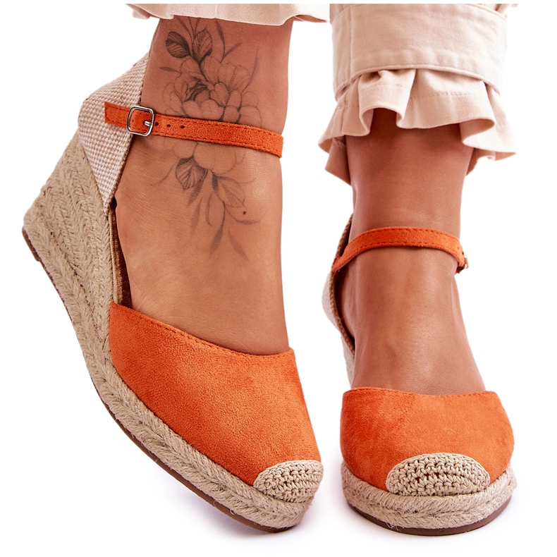 Sandales Compensées Espadrilles En Daim Orange Cammer
