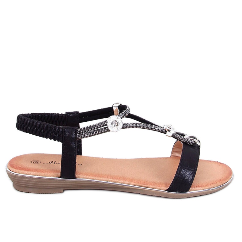 Hesna Sandales noires avec zircons le noir