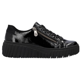 Chaussures compensées femme en cuir verni noir Rieker N2501-00 le noir