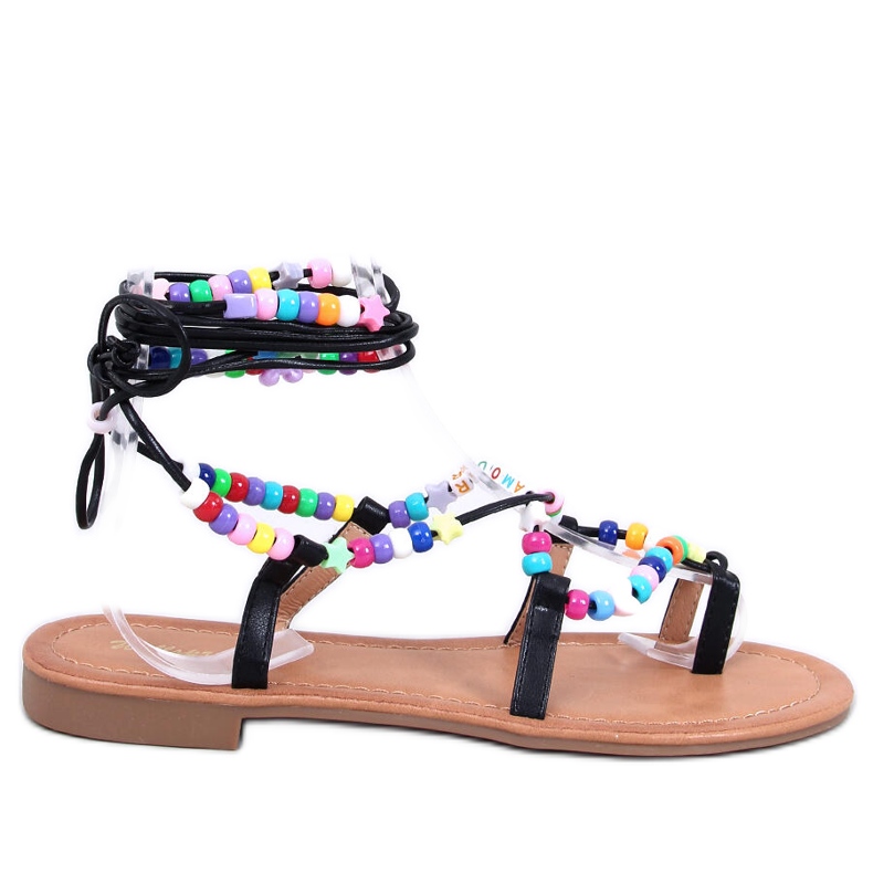 Maios Sandales romaines noires avec perles le noir