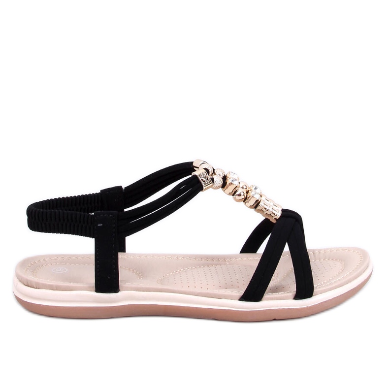 Haezz Sandales noires avec zircons décoratifs le noir