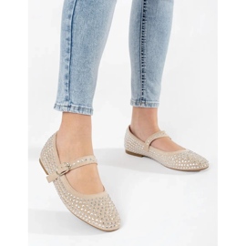 Ballerines femme beiges avec zircons