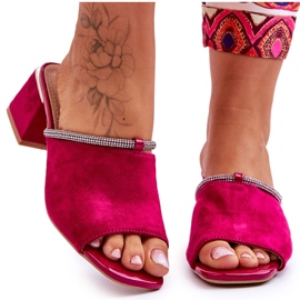 S.Barski Les tongs en daim féminins avec des talons hauts S. Barski KV-612-2 Fuksja rose