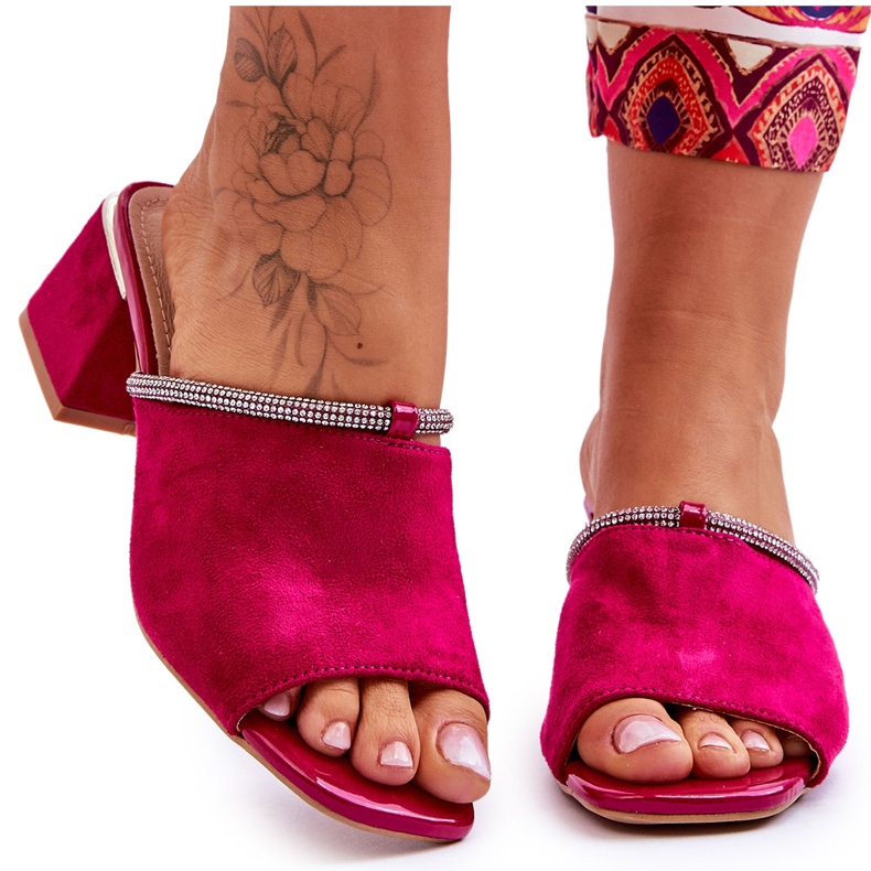 S.Barski Les tongs en daim féminins avec des talons hauts S. Barski KV-612-2 Fuksja rose