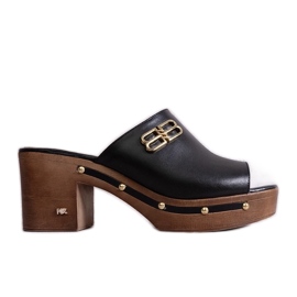 Mules à talons en cuir KARINO noires