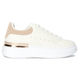 Baskets femme en cuir blanc avec élément rose blanche