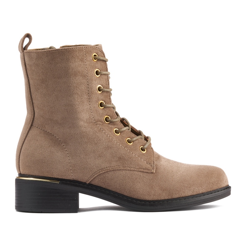 Bottines femme beiges à lacets et talon bas