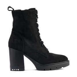 Bottines à lacets en daim noir le noir