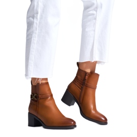 Bottines femme camel à talon haut brun
