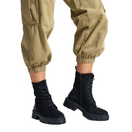 Bottines workwear noires à lacets pour femme