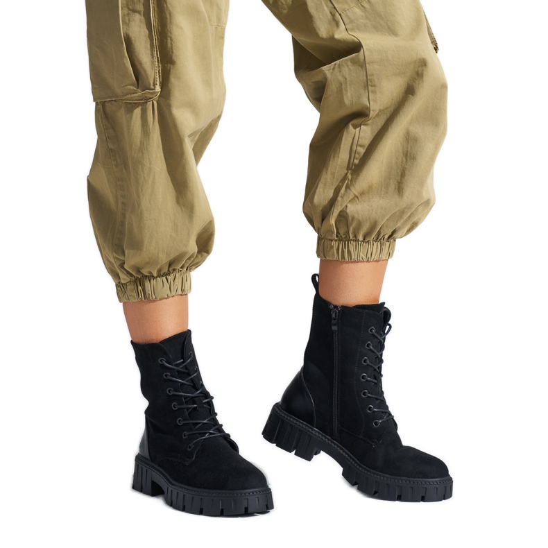 Bottines workwear noires à lacets pour femme le noir