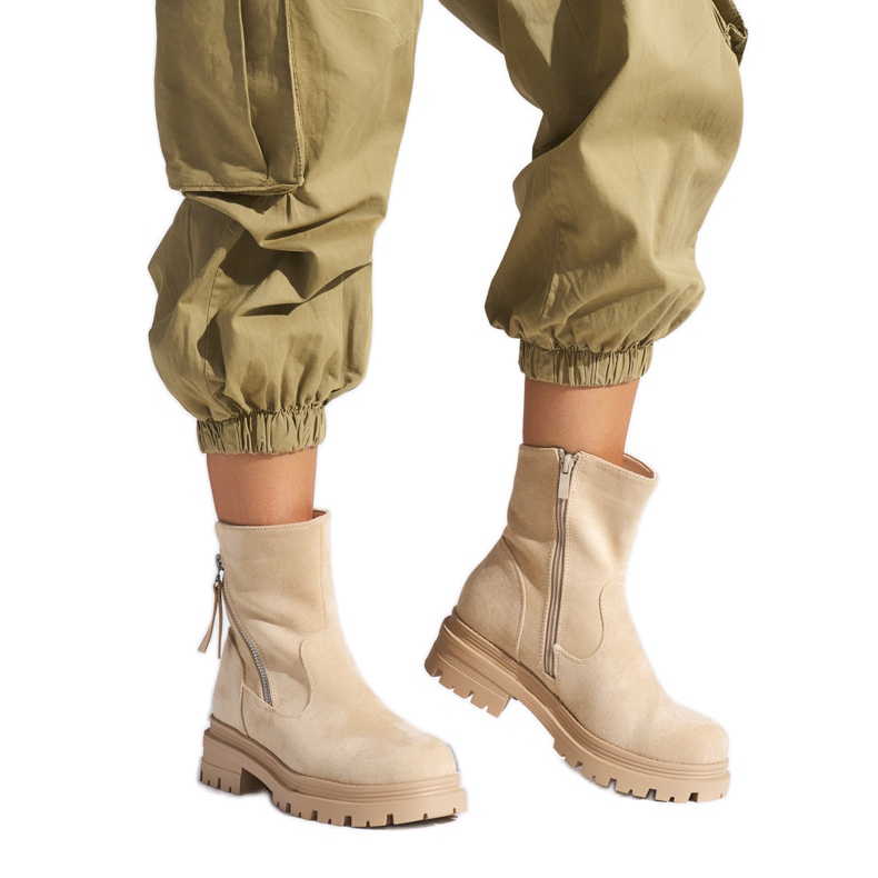 Bottines femme beiges avec fermeture éclair décorative