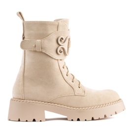 Bottines workwear femme en daim beige