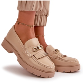 PH2 Mocassins Femme En Cuir Écologique Avec Décoration Dorée, Beige Zanita