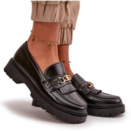 PH2 Mocassins Pour Femme En Cuir Écologique Avec Décoration Dorée, Noir Zanita