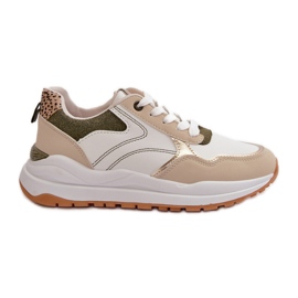 Baskets à plateforme pour femmes en cuir écologique, beige et vert Issatta