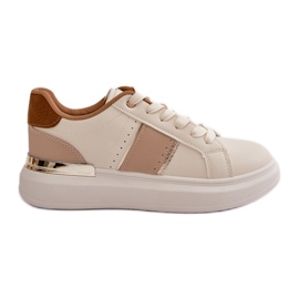 Baskets à plateforme à la mode pour femmes en cuir écologique, marron Nevisase beige