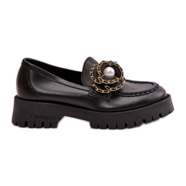 Mocassins Femme En Cuir Décoré D'une Fleur, Noir CheBello 4520