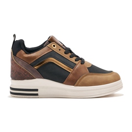 Baskets femme marron et noires à talon compensé caché brun