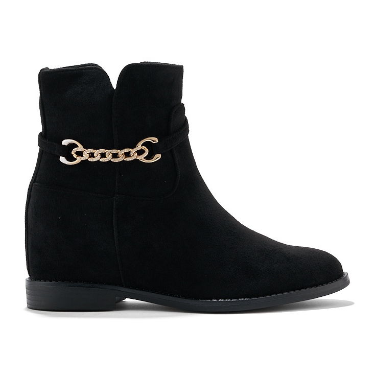 Bottines en daim noir avec chaîne le noir