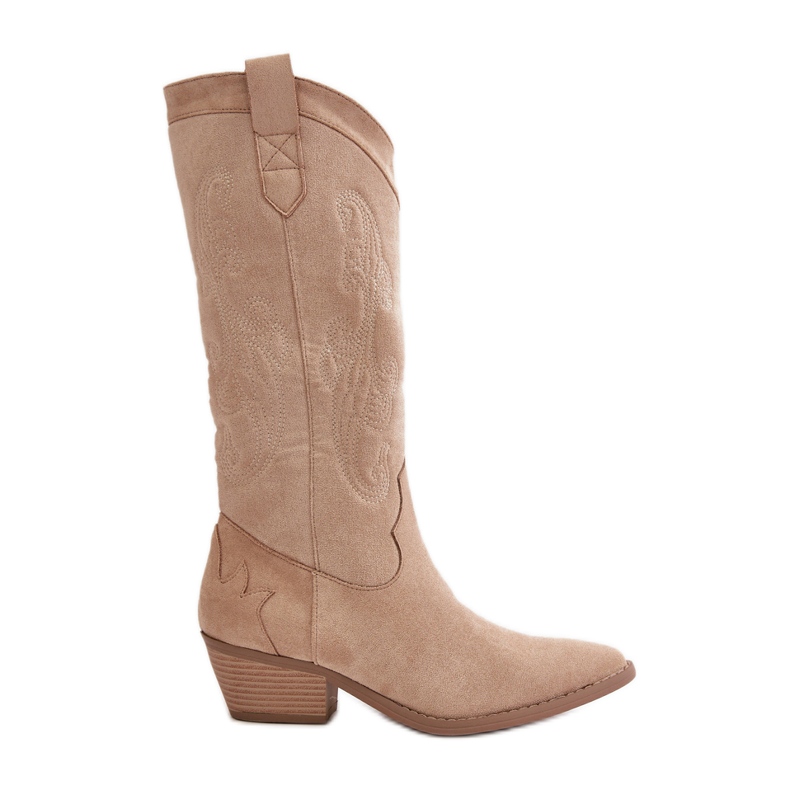 Bottes cowboy à talon bas pour femme en suède écologique, beige Ligelia