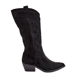 Bottes Cowboy À Talon Bas Pour Femme En Eco Daim Noir Ligelia