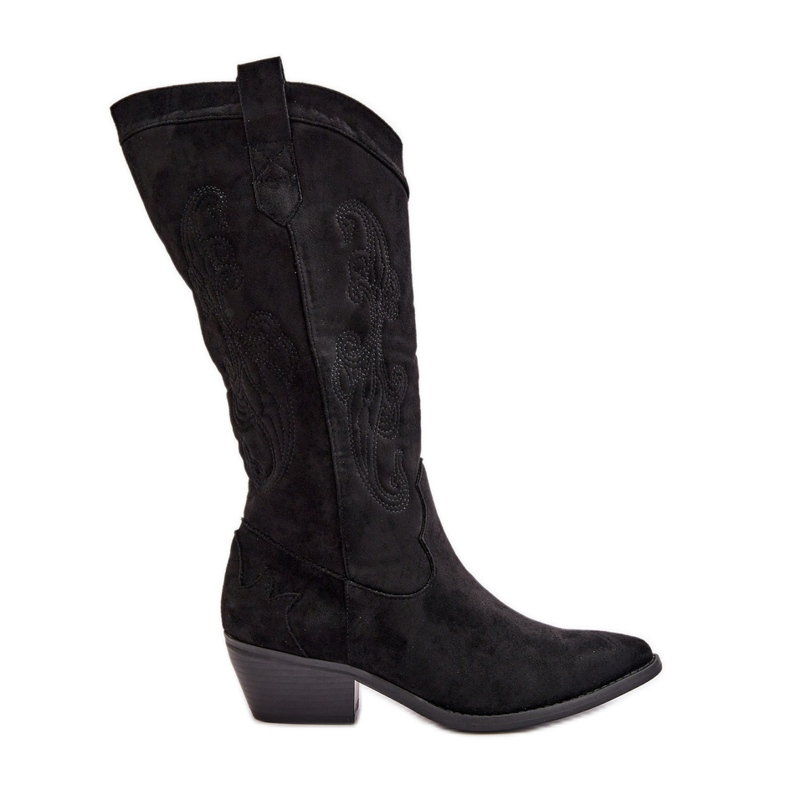 Bottes Cowboy À Talon Bas Pour Femme En Eco Daim Noir Ligelia le noir