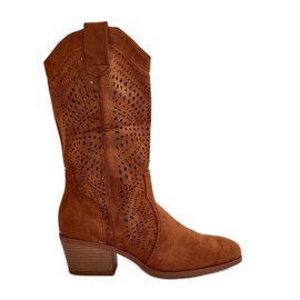 Santiags femme ajourées à talons hauts Iceda camel brun