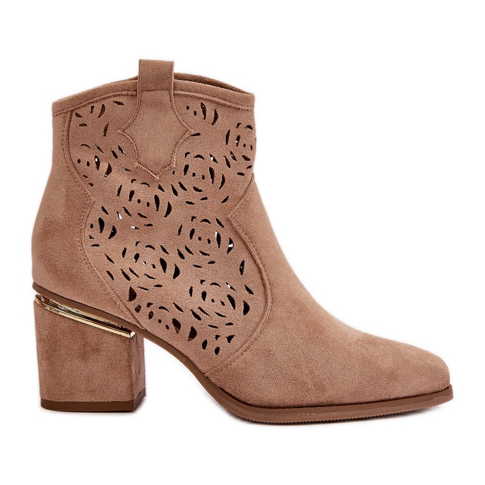 Santiags Ajourées Sur Talon Haut, Fermées Par Une Fermeture Éclair, Vosilara Beige