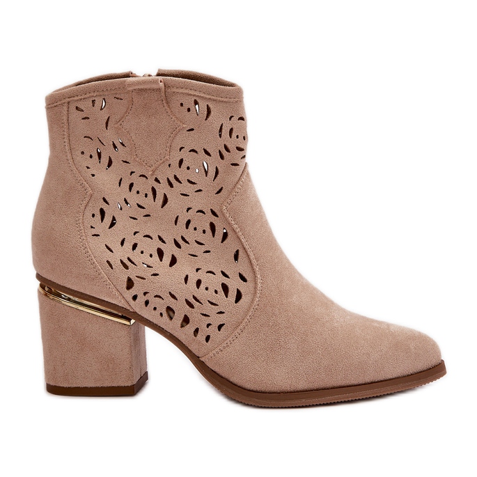 Santiags Ajourées Sur Talon Haut Fermé Par Une Fermeture Éclair Vosilara Beige Clair